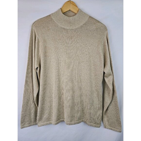 Talbots Petites Women's Top Medium Gold Glitter Mock Neck Vintage Silk Shirt - Picture 9 of 9